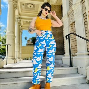 Nooworks Blue Cloud & Moon Graphic Pants with Yellow Accents
